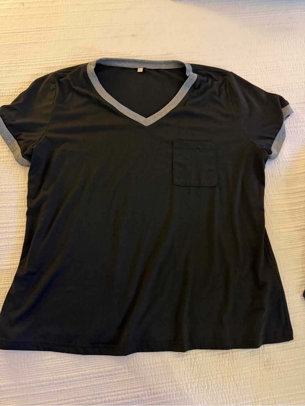 Women's Black V-Neck Pocket Tee with Light Gray Trim